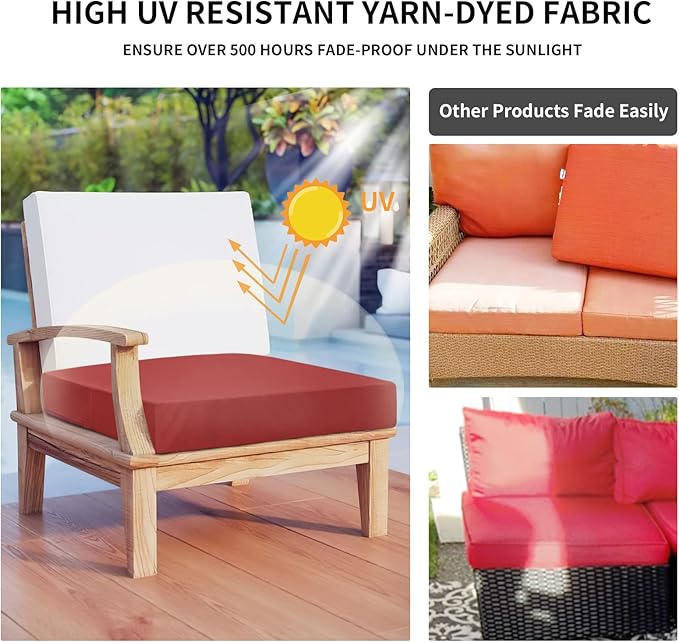 Easy-Going Waterproof Patio Cushion Covers 22x20x4 inch 4 Pack Replacement Non-Slip Outdoor Seat Cushion Slipcover with Zipper. Red