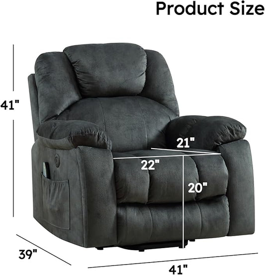 CANMOV Large Power Lift Recliner with Massage and Heat for Elderly, Heavy Duty Lift Recliner for Seniors with USB Port, 2 Hidden Cup Holders (Dark Grey)