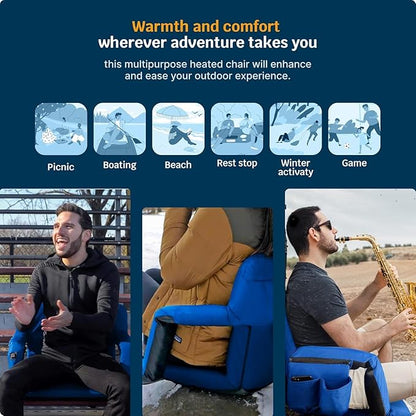 Alpcour Heated Reclining Stadium Seat for Bleachers – Wide Bleacher Chair with Back Support and Cushion, Armrests, Side Pockets, & Hook – Stadium Seats Chairs for Camping, Kayak, Paddle Board & More