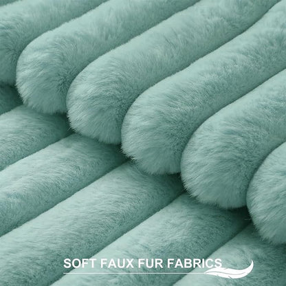 Pallene Faux Fur Plush Throw Pillow Covers 26x26 Set of 2, Luxury Soft Fluffy Striped Decorative Pillow Covers for Sofa, Couch, Living Room, Aqua