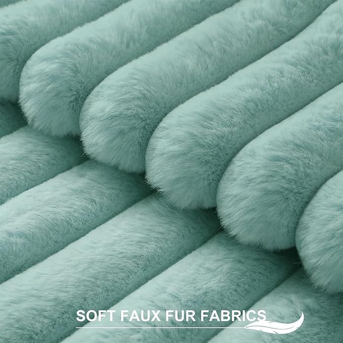 Pallene Faux Fur Plush Throw Pillow Covers 24x24 Set of 2, Luxury Soft Fluffy Striped Decorative Pillow Covers for Sofa, Couch, Living Room, Aqua