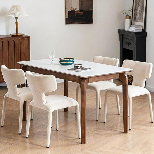Kidol & Shellder Dining Chairs Set of 4,Modern Upholstered Fabric Dining Room Chairs with Curved Barrel Back,Armless Kitchen Chairs with Metal Legs and Padded Seat for Living Room and Bedroom Beige