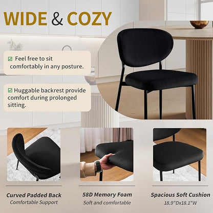 Black Dining Chairs Set of 4 Velvet Upholstered Kitchen & Dining Room Chairs Modern Crescent-Shaped Backrest Accent Side Chairs with Swivel Leveling Feet for Restaurant/Dining Table/Home