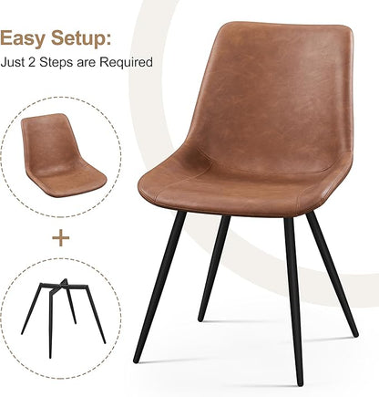 Yaheetech Dining Room Chairs Set of 6 Mid Century Modern Kitchen Chairs with Upholstered Faux Leather and Metal Legs for Dining Room, Living Room, Brown
