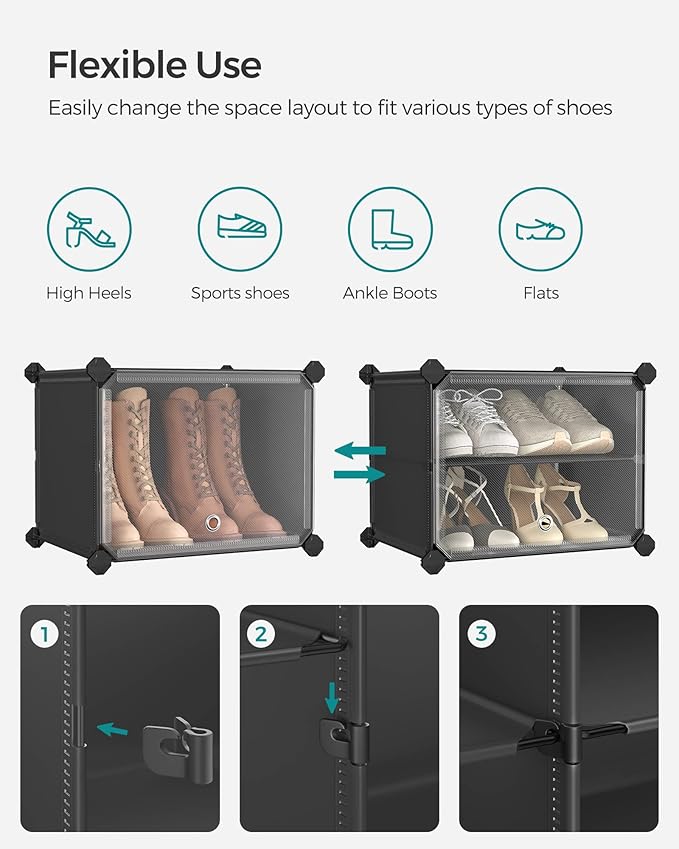 SONGMICS Shoe Rack Organizer, 6-Tier Shoe Storage Cabinet for Closet and Entryway, Holds 24 Pairs of Shoes, Adjustable, Ink Black and Trasparent ULPC033B01