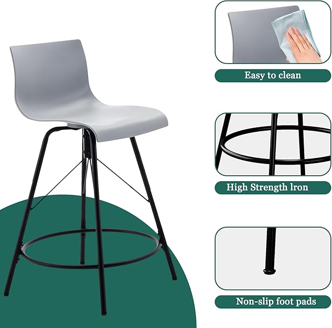 annjoe Swivel Bar Stools Metal Counter Height Stools Plastic Seat Chairs Set of 4 for Indoor Outdoor Home Kitchen Business (30" Gray)