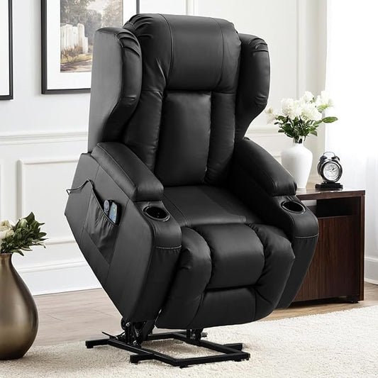 Power Lift Chair Recliner with Heat and Massage,Single Sofa Chair Recliner for Elderly,Electric Recliners Comfortable Lift Chairs for Living Room with Remote/Storage/Cup Holders/USB Port (Black)