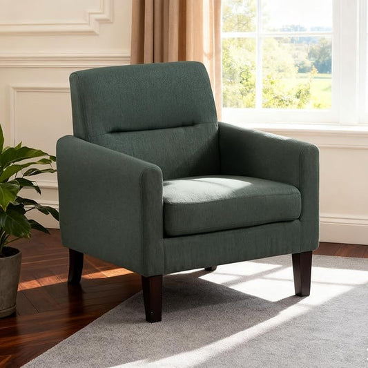 Accent Chair, Mid Century Modern Living Room Chairs Comfy Reading Chair with Upholstered Cushion Relax Armchair for Bedroom Apartment,Office, Green
