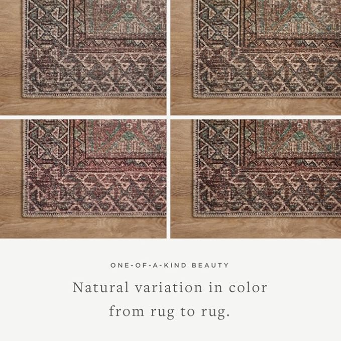 Loloi Amber Lewis Billie Collection, Aqua & Rust 2'-0" x 5'-0" Area Rug – Antique & Distressed Accent Rugs for Living Room, Bedroom, Entryway & Hallway, No Shed High Traffic Area Home Decor Rug