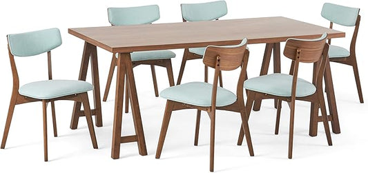 Christopher Knight Home Warren Mid-Century Modern 7 Piece Dining Set with A-Frame Table, Mint and Walnut