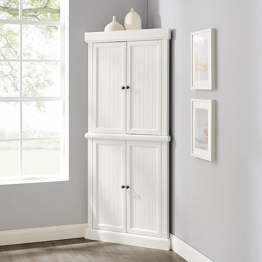 Crosley Furniture Shoreline Tall Pantry Storage Cabinet with Shelves, Kitchen, Dining, or Laundry Room, White