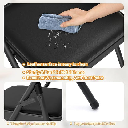 18 Pack Black Folding Chairs with Padded Cushion for Outside, Portable Stackable Commercial Metal Foldable Chairs with Steel Frame for Home Events Office Wedding Party, 350lbs Capacity