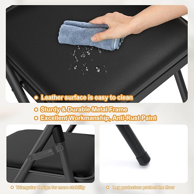 30 Pack Black Folding Chairs with Padded Cushion for Outside, Portable Stackable Commercial Metal Foldable Chairs with Steel Frame for Home Events Office Wedding Party, 350lbs Capacity