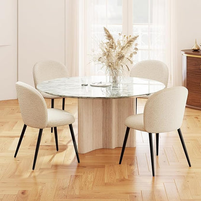 Upholstered Dining Chairs Set of 4, Modern Kitchen Side Chair with Padded Seat Comfortable Chenille Fabric Study Black Matel Legs,Desk Chair with Back for Dining Rooms, Beige