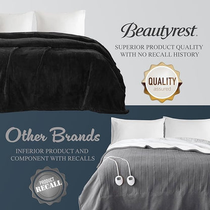 Beautyrest - BR54-0910 Heated Plush Elect Electric Blanket with 20 Heat Level Setting Controllers Equip with Secure Comfort Technology and 10 Hours Auto Shut Off, King: 90x100, Black