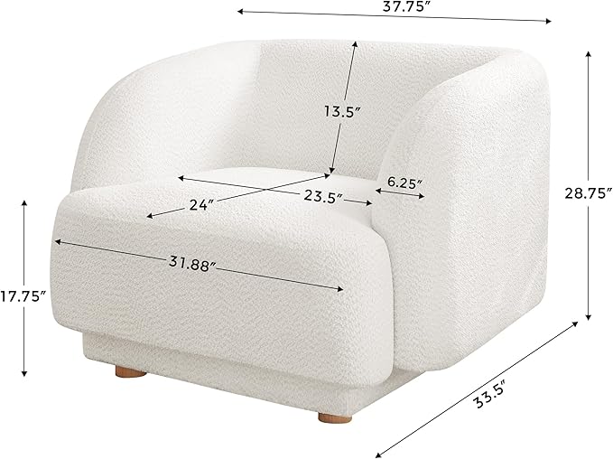 VANOMi Oversized Living Room Chair, Modern Comfy Accent Barrel Chairs, Single Sofa Chair with Wood Legs, Upholstered Armchair for Bedroom, Office, Waiting Room (White)