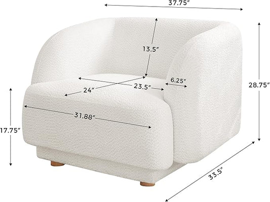 VANOMi Oversized Living Room Chair, Modern Comfy Accent Barrel Chairs, Single Sofa Chair with Wood Legs, Upholstered Armchair for Bedroom, Office, Waiting Room (White)