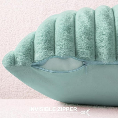 Pallene Faux Fur Plush Throw Pillow Covers 20x20 Set of 2, Luxury Soft Fluffy Striped Decorative Pillow Covers for Sofa, Couch, Living Room, Aqua