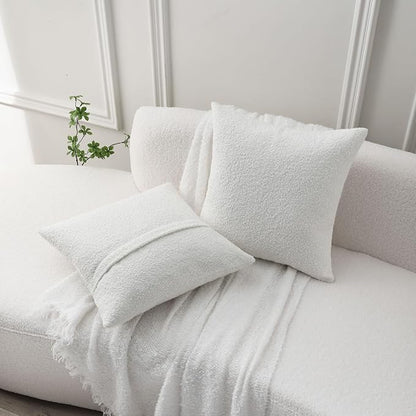 FUTEI Christmas Pack of 2 White Decorative Throw Pillow Covers 26x26 Inch Soft Cozy Solid Boucle Textured Euro Pillow Shams,Modern Home Decor for Couch Bed Living Room
