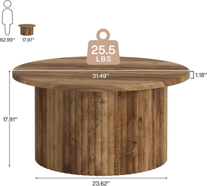 Tribesigns 31.5" Round Coffee Table, Farmhouse Circle Center Table with Sturdy Metal Base, Modern Accent Sofa Side Table for Living Room, Wooden Grain Veneer Top