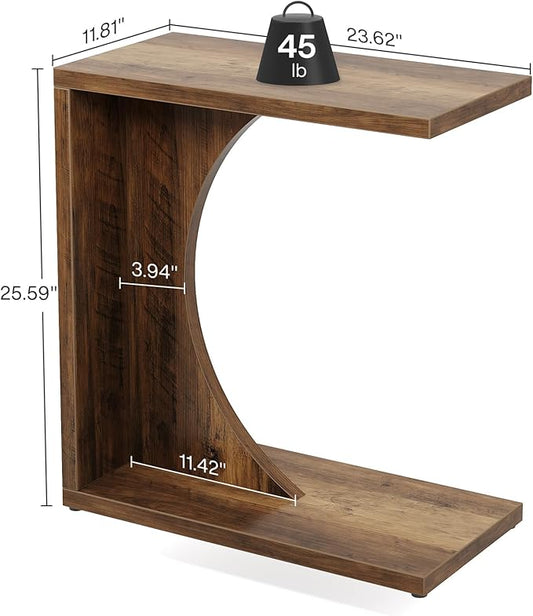 Tribesigns C-Shaped End Table for Couch, Sofa Side Table, C Table for Small Space, Living Room, Bedroom (1, Rustic Brown)