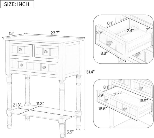 Knocbel Slim Antique Entry Console Table with 3 Drawers & Bottom Open Shelf, Solid Wood Narrow Sofa Couch Table for Entryway Hallway Living Room 23.7" W x 13" D x 31.4" H Black