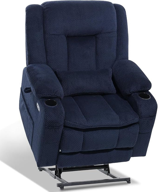 EONIX Lay Flat Power Lift Recliner Chair with Heat and Massage, Dual Motor Electric Lift Chair for Elderly for Postoperative Recovery, 400lbs Heavy Duty, Cup Holders, Lumbar Pillow, Navy Blue