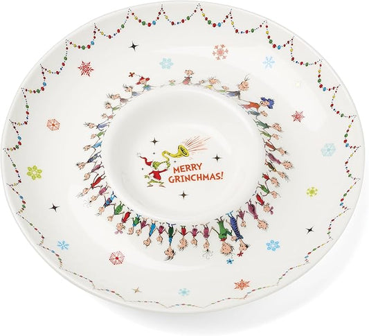 Lenox 898096 Merry Grinchmas Chip & Dip Bowl, Christmas Dishes, Festive Holiday Serveware