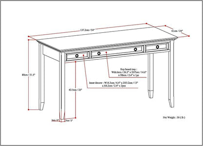 SIMPLIHOME Amherst Desk - 54-Inch Wide Solid Wood Writing Desk in Hickory Brown, Transitional Home Office Computer Table for Workspace or Study with 2 Drawers and Flip-Down Keyboard Tray