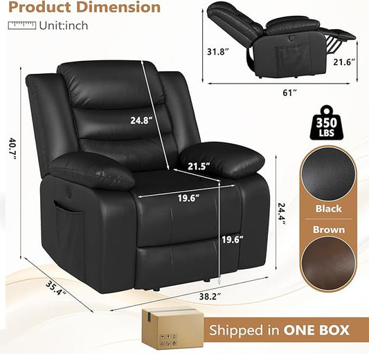 ANJ Black Power Lift Recliner Chair with Massage and Heat, PU Leather Overstuffed Electric Lift Chair for Elderly, Oversized Single Sofa Recliner with Side Pockets, Remote Control