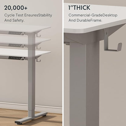 FLEXISPOT EN1 One-Piece Adjustable Desk 40 x 24 Inches Stand Up Desk Workstation Electric Standing Desk with Seamless Desktop (Silver Frame + 40 inches White Top, 2 Packages)