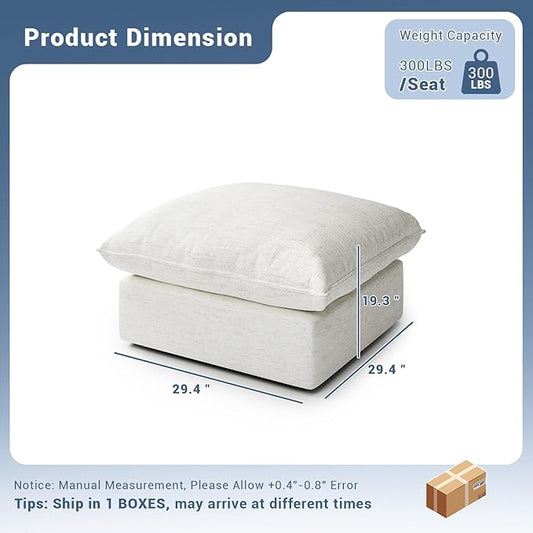 Cloud Movable Ottoman, Waterproof Down Filled Modular Sectional Sofa, High Backrest Sectional Couches for Living Room, Modern Modular Couch with Removable Cover, Cream White