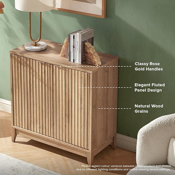 mopio Brooklyn Storage Cabinet, Modern Farmhouse Entryway Accent Cabinet, Buffet Sideboard, Credenza, Wood Modular Cabinet with Doors & Shelf, Fluted Panel (Oak Wave Fluted Cabinet, Set of 3)