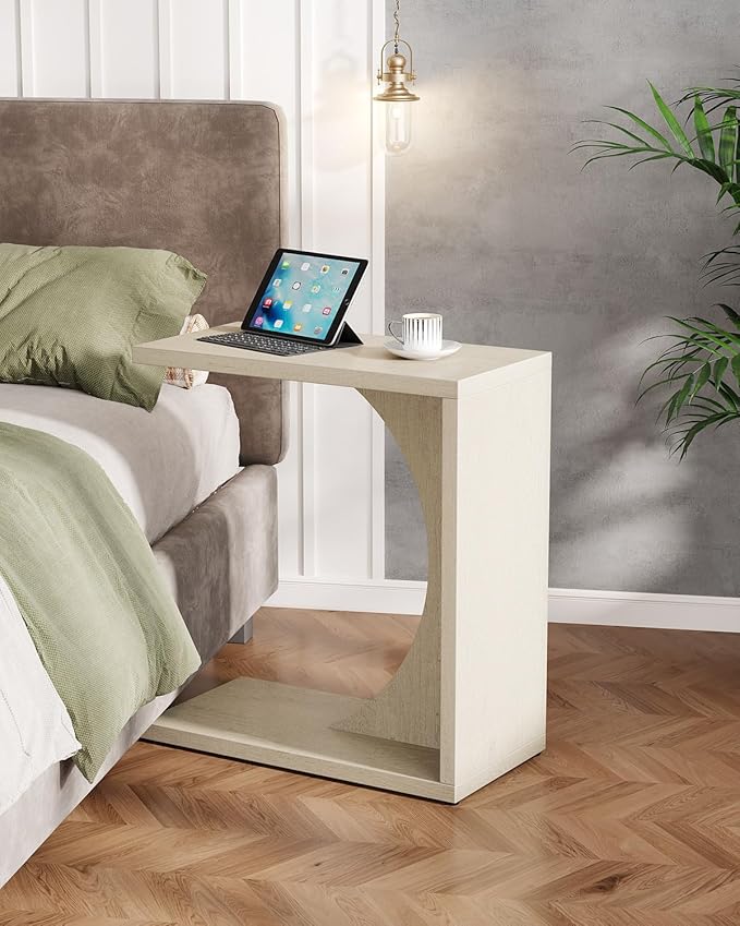 Tribesigns C-Shaped End Table for Couch, Sofa Side Table, C Table for Small Space, Living Room, Bedroom (2, Beige)