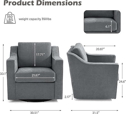 UIXE Swivel Accent Chair, Chenille Fabric Upholstered Arm Chair for Living Room, Modern Club Armchair Comfy Single Sofa Bedroom Reading Seat with Lumbar Pillow - Gray