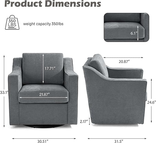 UIXE Swivel Accent Chairs Set of 2, Chenille Upholstered Arm Chair for Living Room, Modern Club Armchair Comfy Single Sofa Bedroom Reading Seat with Lumbar Pillow - Gray