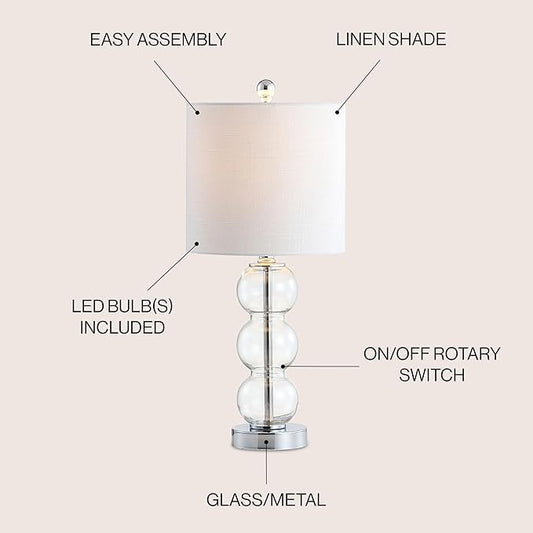JONATHAN Y JYL1021D February 21" Glass/Metal LED Table Lamp Contemporary Bedside Desk Nightstand Lamp for Bedroom Living Room Office College Bookcase LED Bulb Included, Clear/Chrome