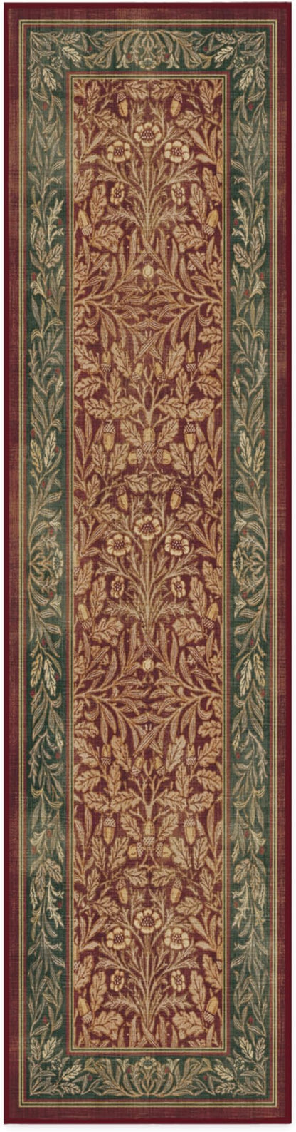 RUGGABLE x Morris & Co Machine Washable Christmas Runner Rug – Acorn Amber Red 2.5x10, Stain-Resistant, Non-Slip – Washable Rug for Hallway, Entryway, Living Room & Kitchen–with Cushioned Pad