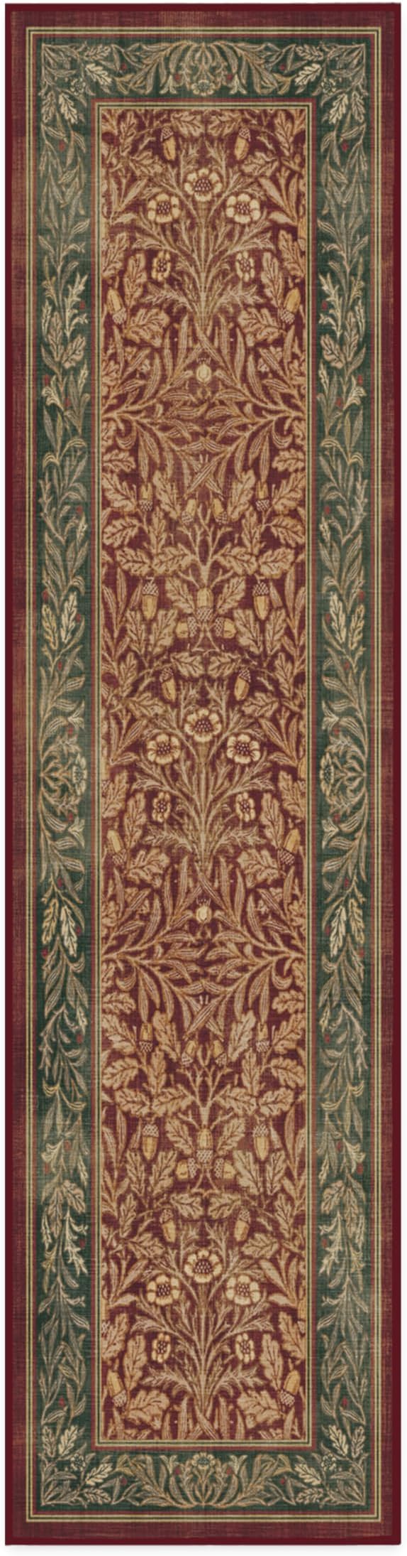 RUGGABLE x Morris & Co Machine Washable Christmas Runner Rug – Acorn Amber Red 2.5x10, Stain-Resistant, Non-Slip – Washable Rug for Hallway, Entryway, Living Room & Kitchen–with Standard Pad