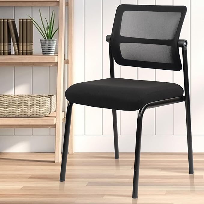 CLATINA Stacking Armless Office Waiting Room Chair with Adjustable Backrest, Mesh Stackable Guest Reception Desk Chairs with Ergonomic Lumbar Support for Home Conference Lobby Side School, Black, 4PK