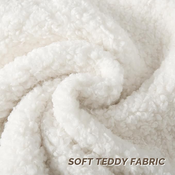 FUTEI Cream White Throw Pillow Covers 24x24 Inch Set of 2,Furry Faux Fur Teddy Boucle Textured Cushion Covers,Soft Fluffy European Pillow Shams,Home Decor for Couch Bed Living Room Office Car