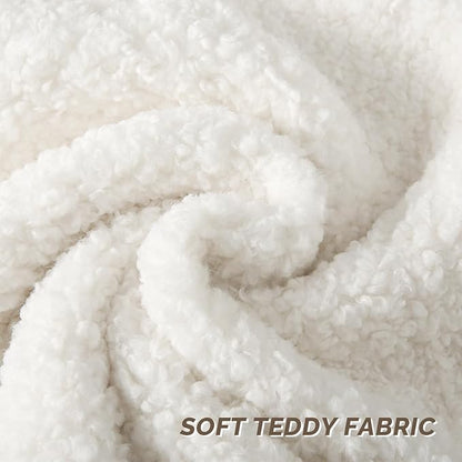 FUTEI Cream White Throw Pillow Covers 24x24 Inch Set of 2,Furry Faux Fur Teddy Boucle Textured Cushion Covers,Soft Fluffy European Pillow Shams,Home Decor for Couch Bed Living Room Office Car