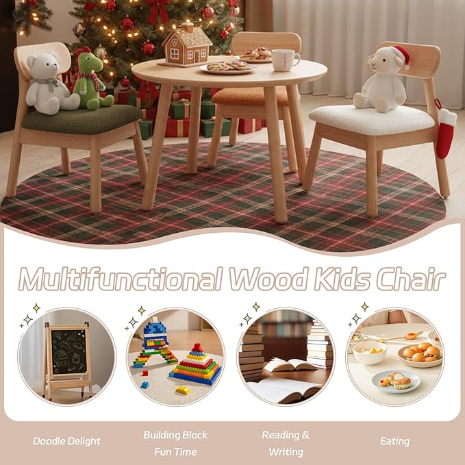 Kid Chair, Shepra Toddler Chairs Comfy Reading Chair for Kids Bedroom, Activity Table Chairs with Solid Wood Legs, Little Kids Furniture Wooden Stool for Children Playroom/Nursery/Gifts, White
