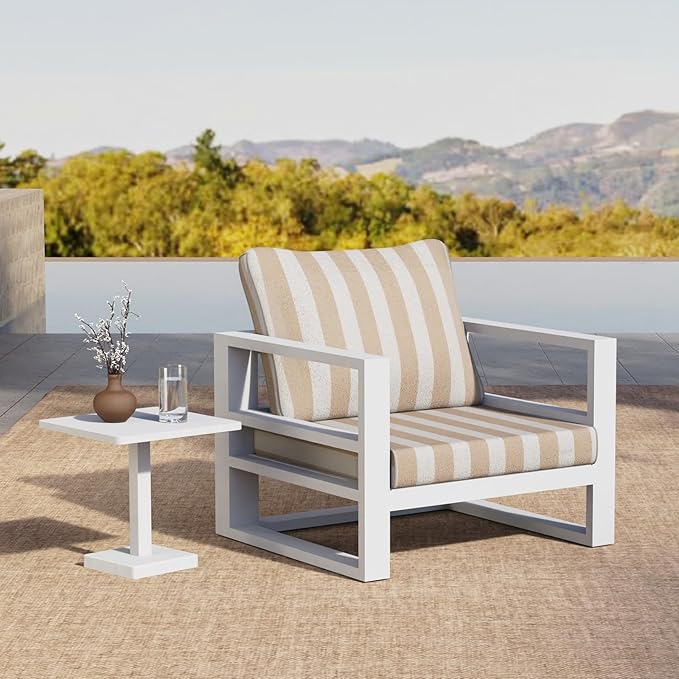 Outdoor Cushion Set for Patio Furniture Deep Seat Chair Cushions Sofa Chair Pad, 24.4x23.6 Inch, Khaki Stripe