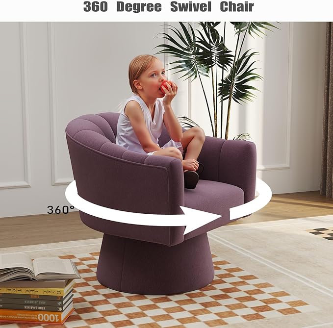 Swivel Accent Chair Set of 2, Upholstered Velvet 360° Swivel Barrel Chair for Living Room Overstuffed Bouncle Reading Chair Round Armchair for Bedroom,Vanity,Office (Purple)