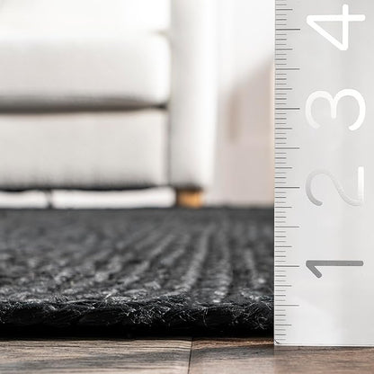 nuLOOM 2x8 Rigo Jute Hand Woven Area Rug, Black, Solid Farmhouse Design, Natural Fiber, For Bedroom, Living Room, Dining Room, Hallway, Office, Kitchen, Entryway