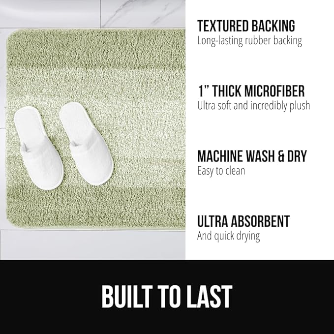 GORILLA GRIP Ultra Soft Plush Bathroom Rugs with Rubber Backing Set of 2, Absorbent Quick Dry Bath Mat, Machine Washable Shower Mats, Home Décor Accessories Bathmat Rug, 24x16 and 30x18 Sage