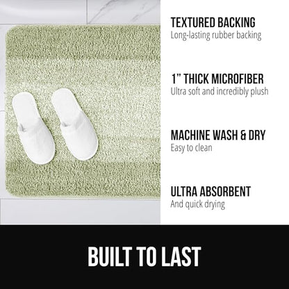 GORILLA GRIP Ultra Soft Plush Bathroom Rugs with Textured Rubber Backing, 40 x 24 Absorbent Quick Dry Bath Mat, Machine Washable Shower Mats, Home Décor Accessories Bathmat Rug Essentials, Sage