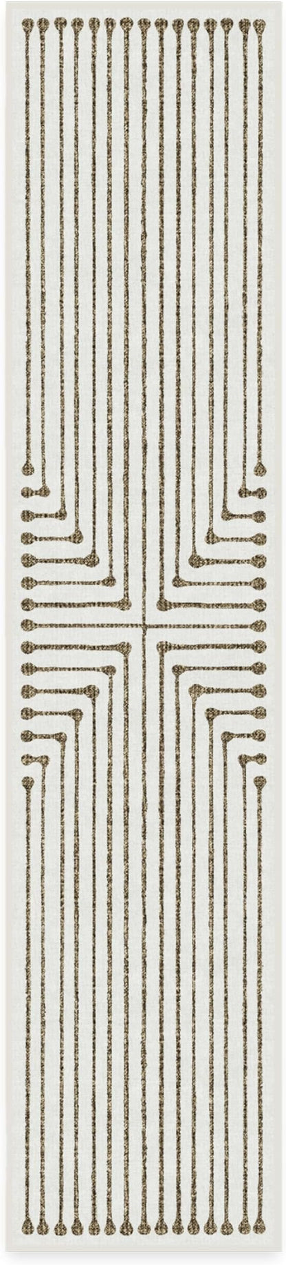 RUGGABLE x Jonathan Adler Machine Washable Modern Runner Rug – Inkdrop Camel & Ivory 2.5x12, Stain-Resistant, Non-Slip – Washable Rug for Hallway, Entryway, Living Room & Kitchen–with Standard Pad