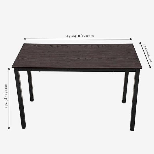 47 inch Large Computer Desk Wood, Modern Simple Style Desk for Home Office, Bedroom, Study Student Writing Desk, Small Spaces, Black Metal Frame, Dark Walnut Top